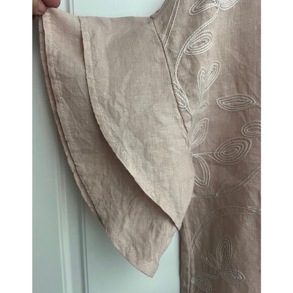 Valentina Naldi Embroidered Linen Blouse Ruffle Sleeve Size L - Picture 4 of 7